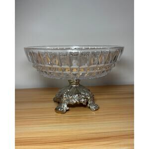 Vintage GIM 3211 Compote Dish 1972 Fruit Candy Bowl Cast Metal Brass Pedestal